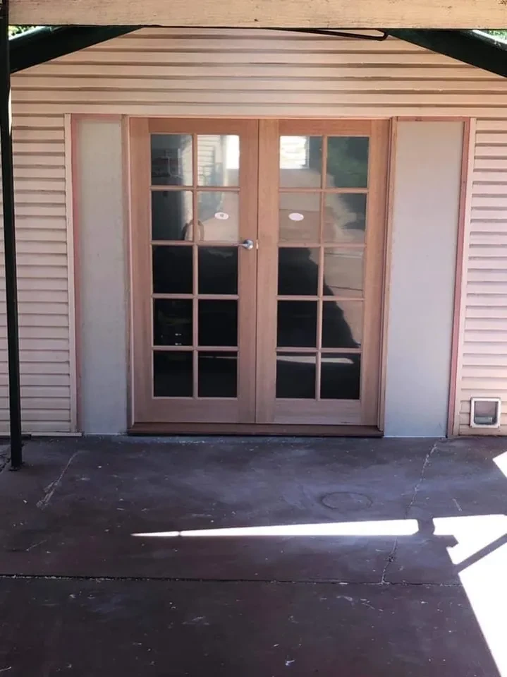 Residential patio with French doors